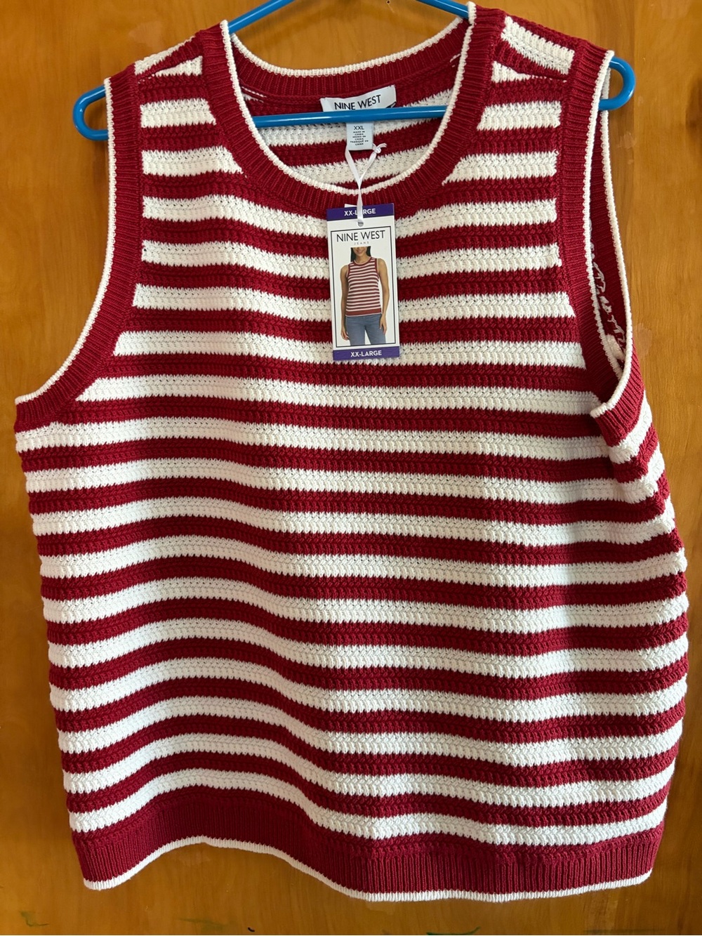 Nine West Red and White Striped Knit Tank